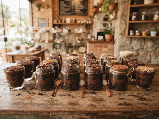 Bolo no pote em pote de vidro
